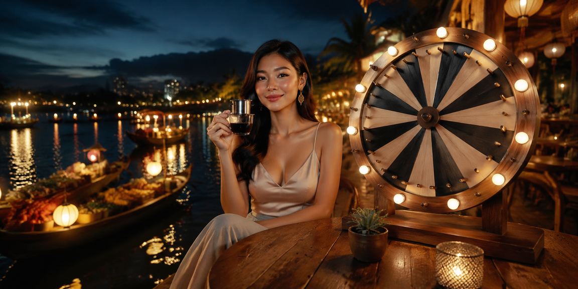 Người chơi tại Nha Trang kiểm tra voucher may mắn trên điện thoại bên ly cà phê